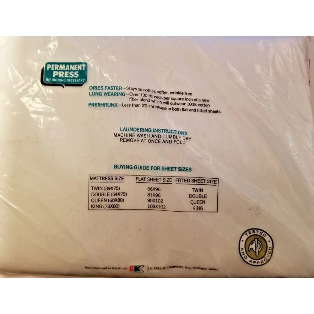 Vintage Kmart Full Flat Sheet No-Iron Permanent Press New Old Stock White
